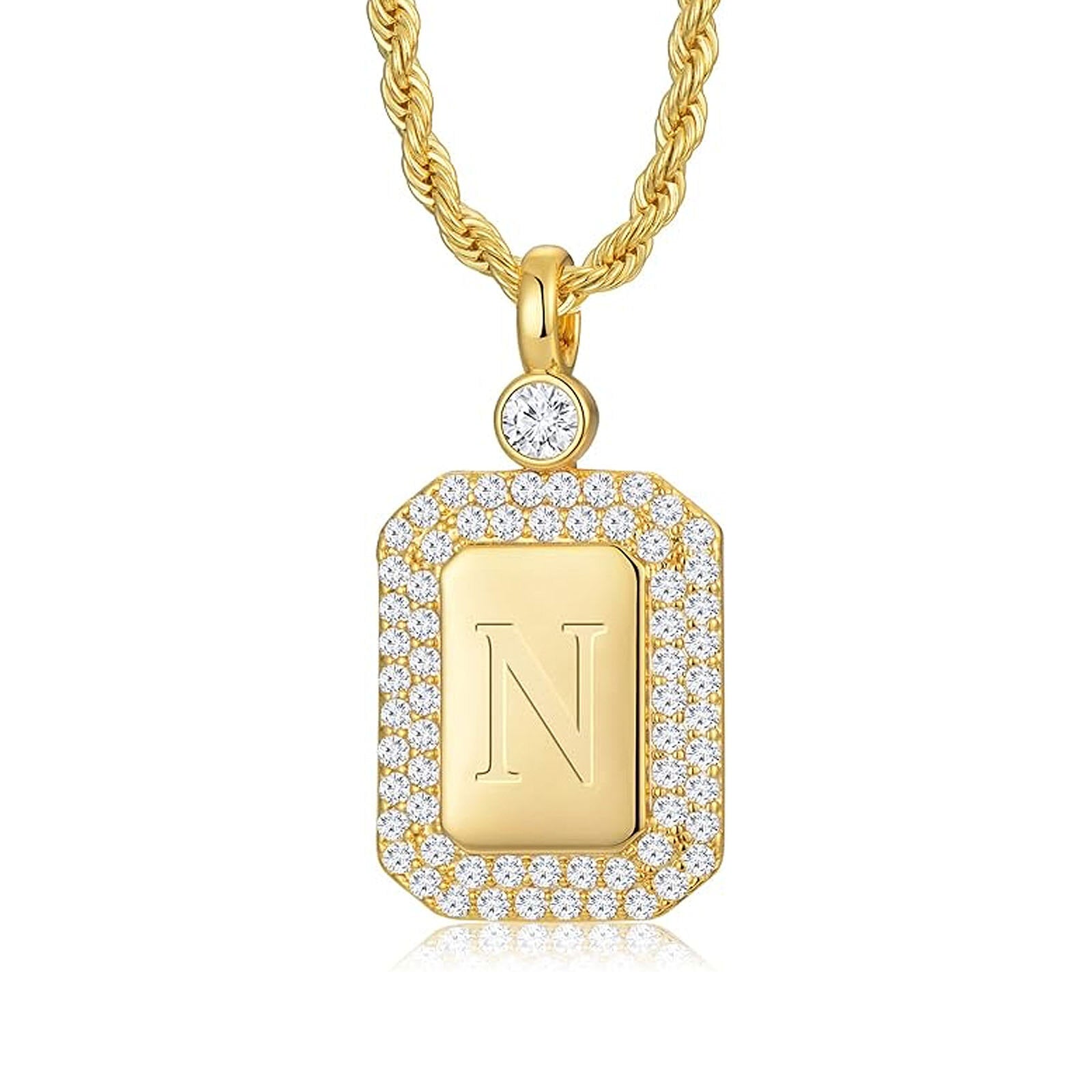 Gold Vermeil Silver chain Personalized Initial Letter & Bar Necklace for Women
