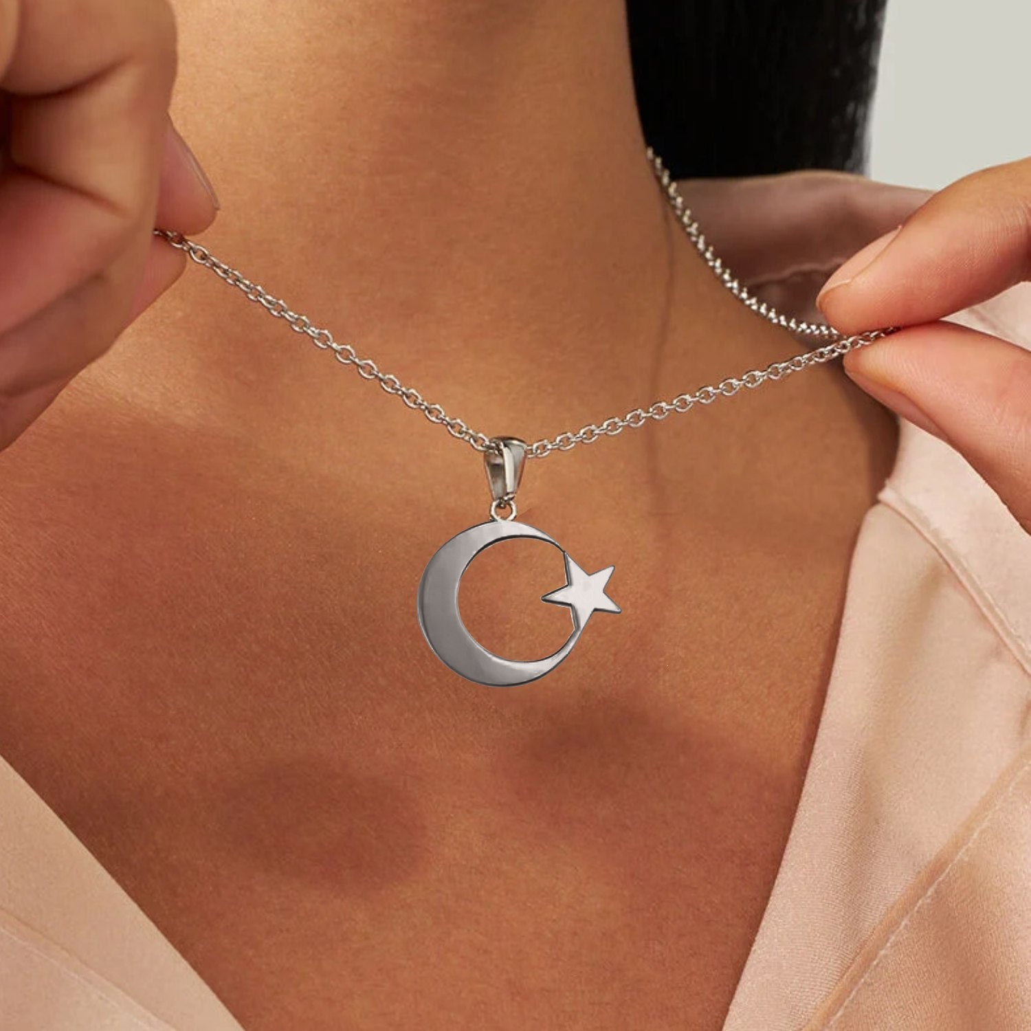 Sterling Silver Crescent Moon And Star Necklace – Gold Vermeil Islamic Pendant Jewelry, Symbol Of Faith, Spirituality, And Unity