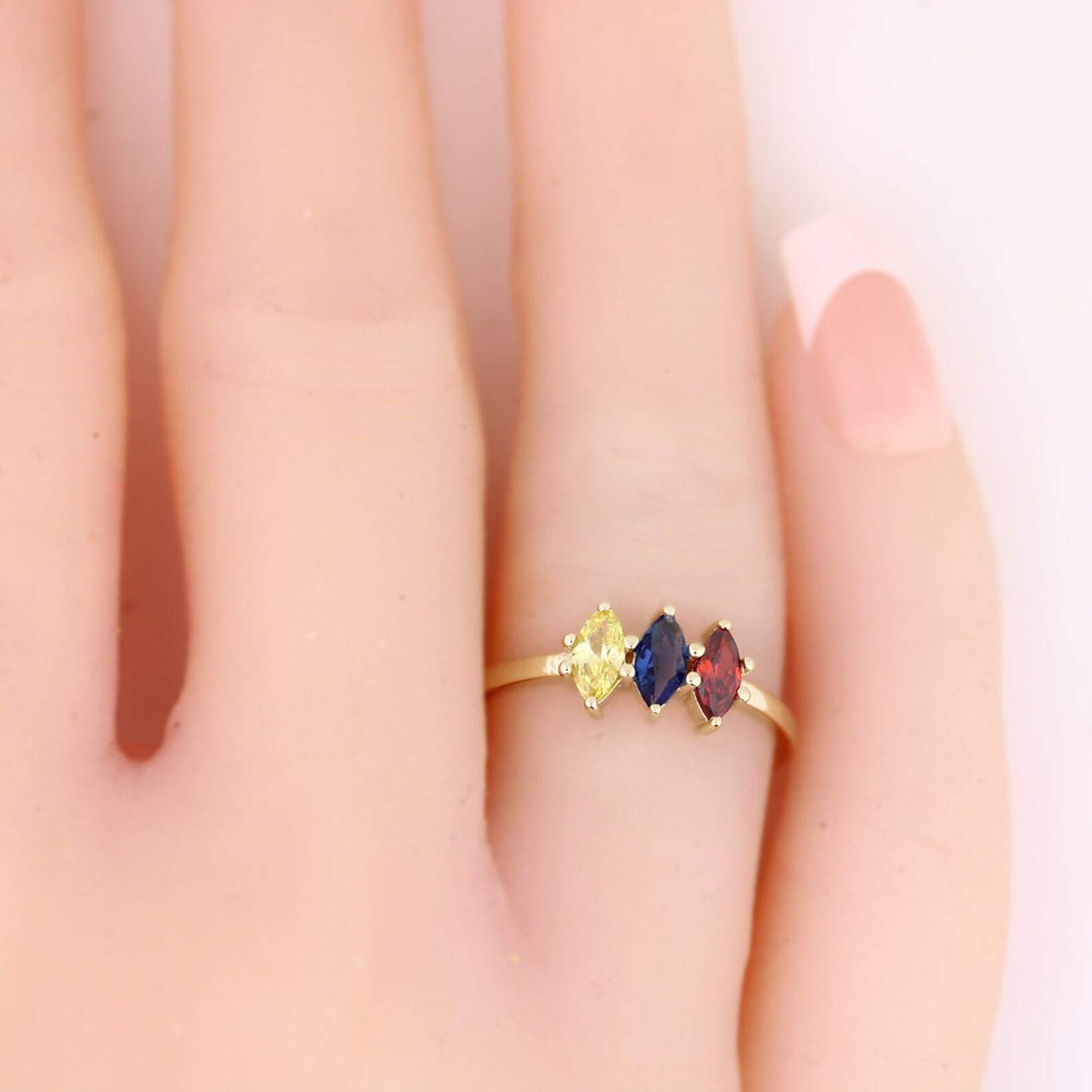 Gold Vermeil Crystal Personalized Birthstone Square Ring for Women