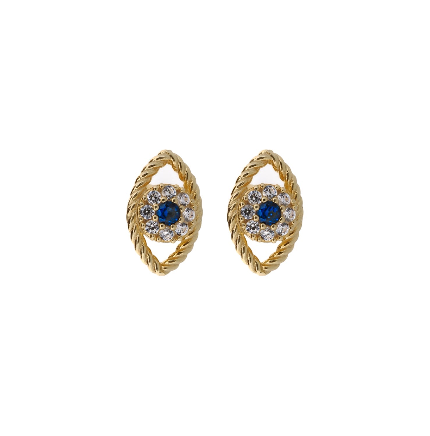 Gold Vermeil Diamond Blue Sapphire Evil Eye Stud Earrings