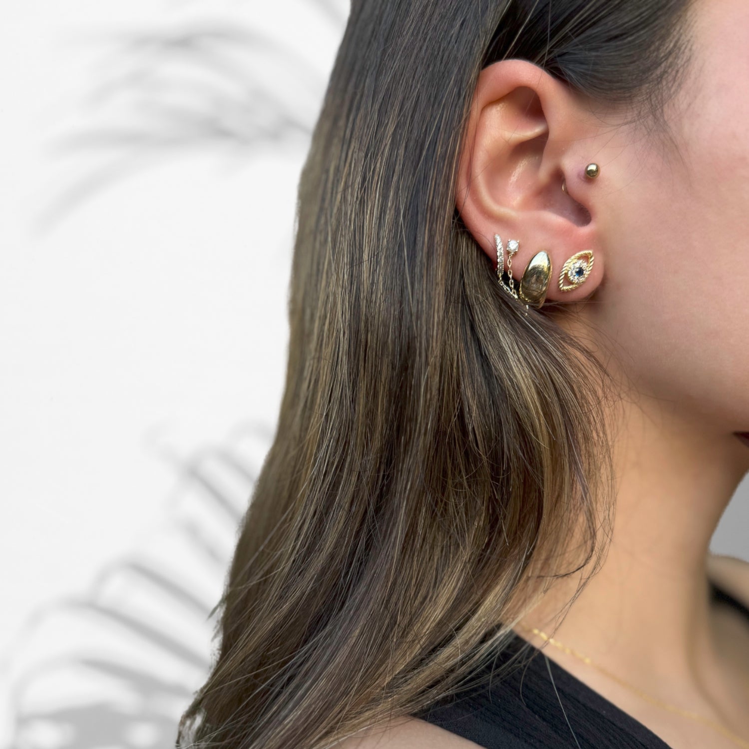 Gold Vermeil Diamond Blue Sapphire Evil Eye Stud Earrings