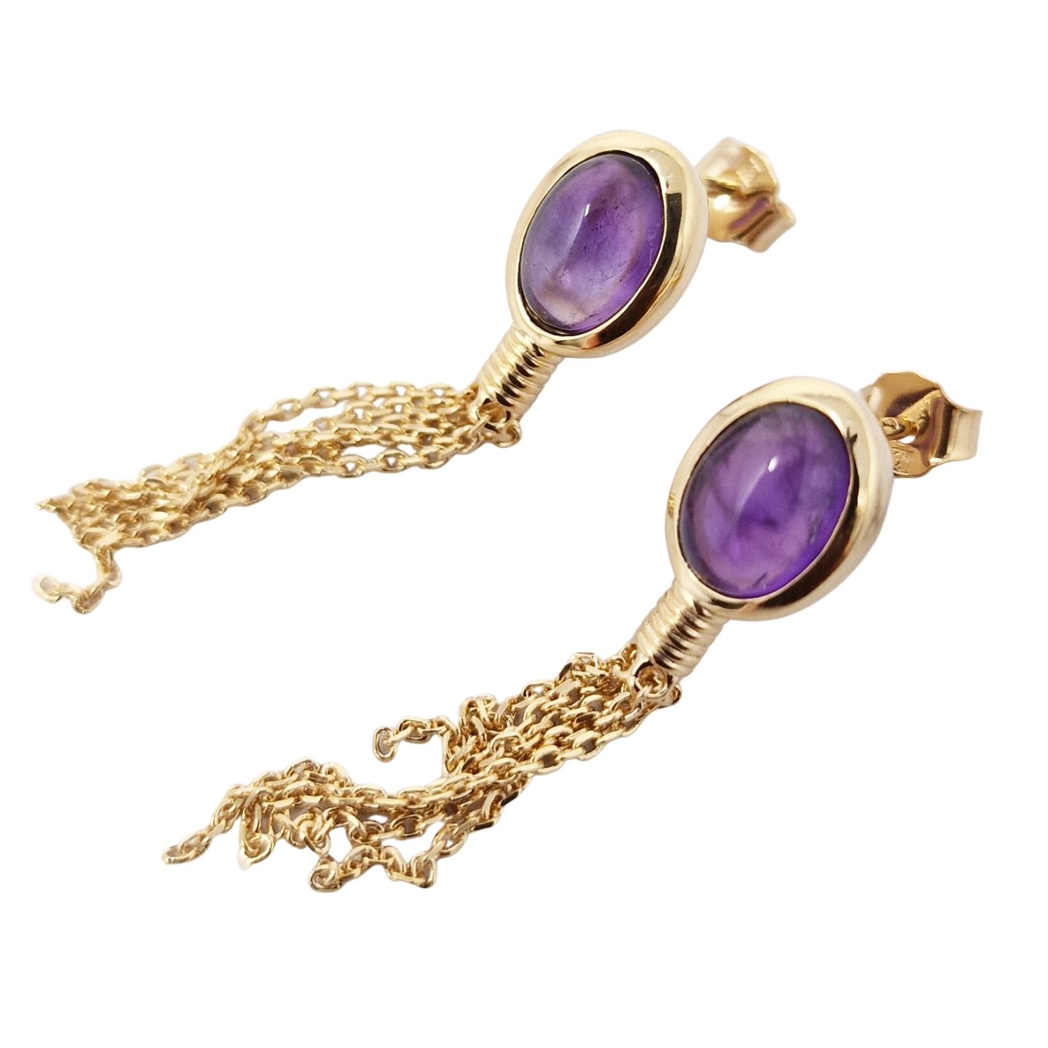 Gold Vermeil Genuine Purple Amethyst Crystal Dangle Earrings