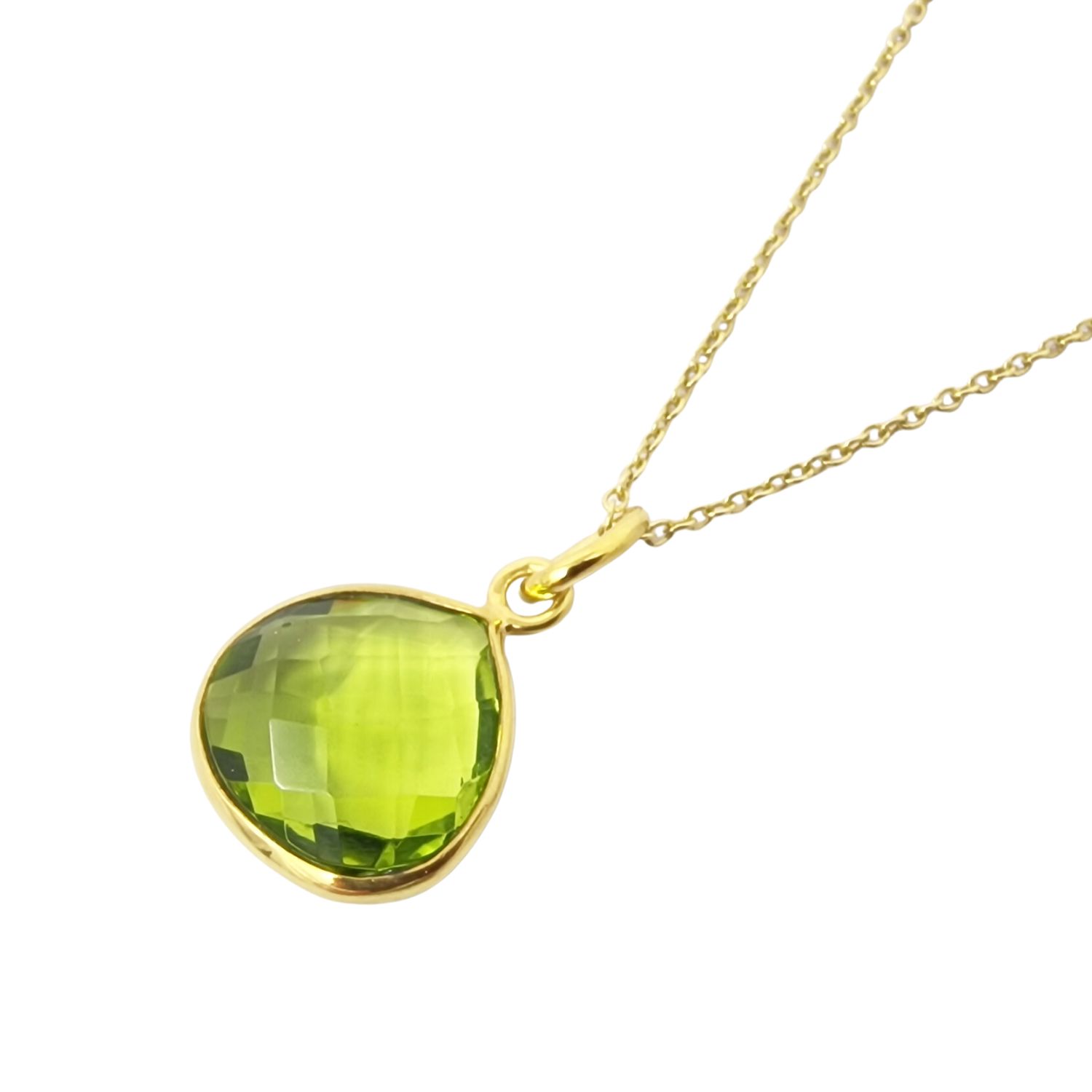 Gold Vermeil Green Peridot August Birthstone Shiny Glow Necklace