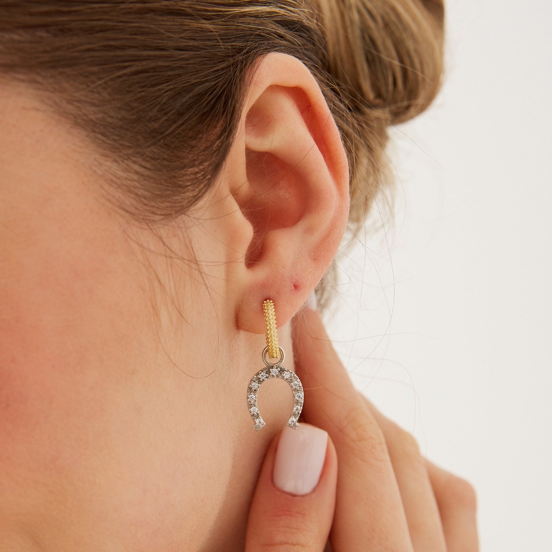 Gold Vermeil Hoop Sterling Silver Horseshoe Equestrian Earrings - Silver