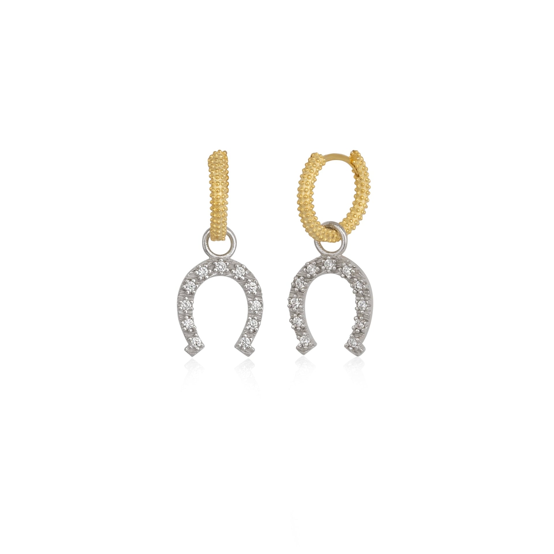 Gold Vermeil Hoop Sterling Silver Horseshoe Equestrian Earrings - Silver