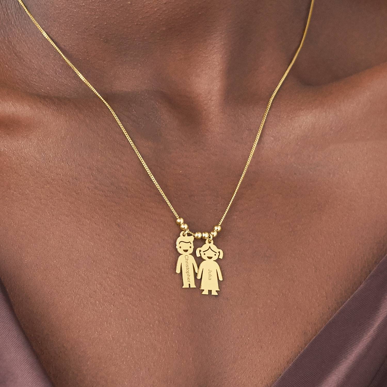 Mother Necklace with Engraved Children Charms in 18K Gold Vermeil