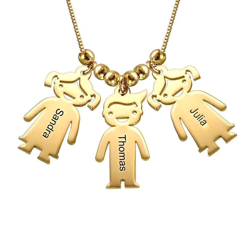 Mother Necklace with Engraved Children Charms in 18K Gold Vermeil