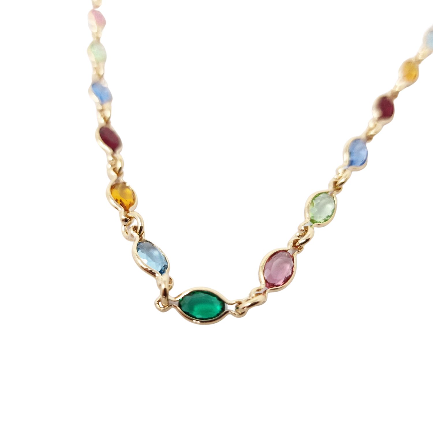 Gold Vermeil Multi Gemstone Rainbow Crystal Necklace