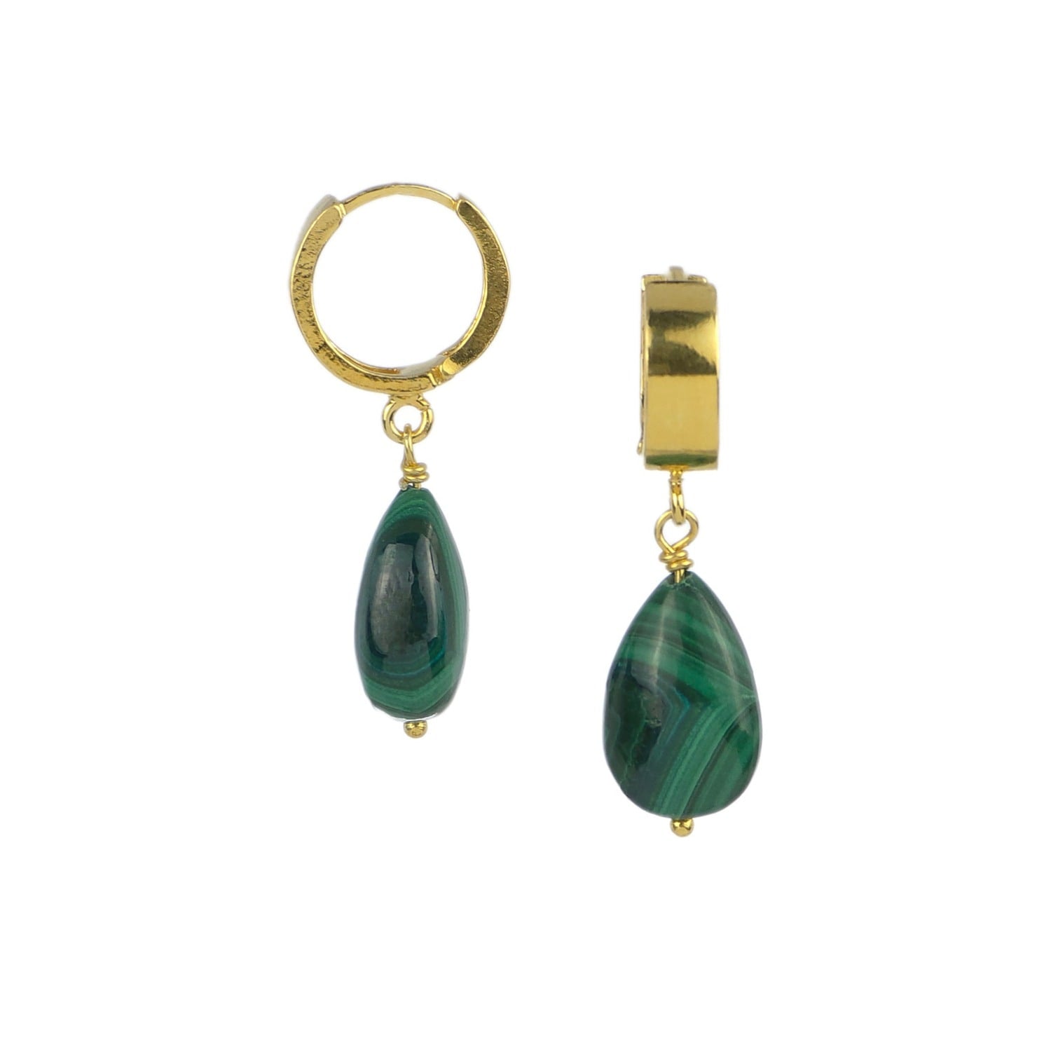 Gold Vermeil Natural Malachite Hoop Earrings