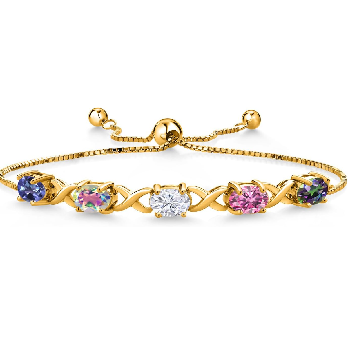 Gold Vermeil Oval Cut Personalized Birthstone & Mother & Sisters Charm Bracelet