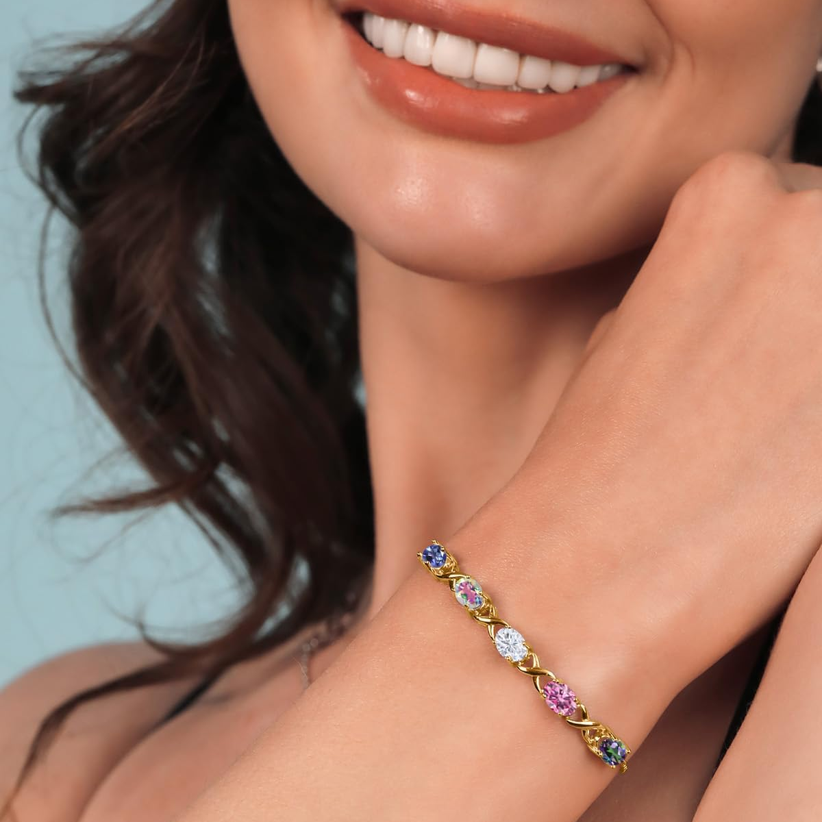 Gold Vermeil Oval Cut Personalized Birthstone & Mother & Sisters Charm Bracelet