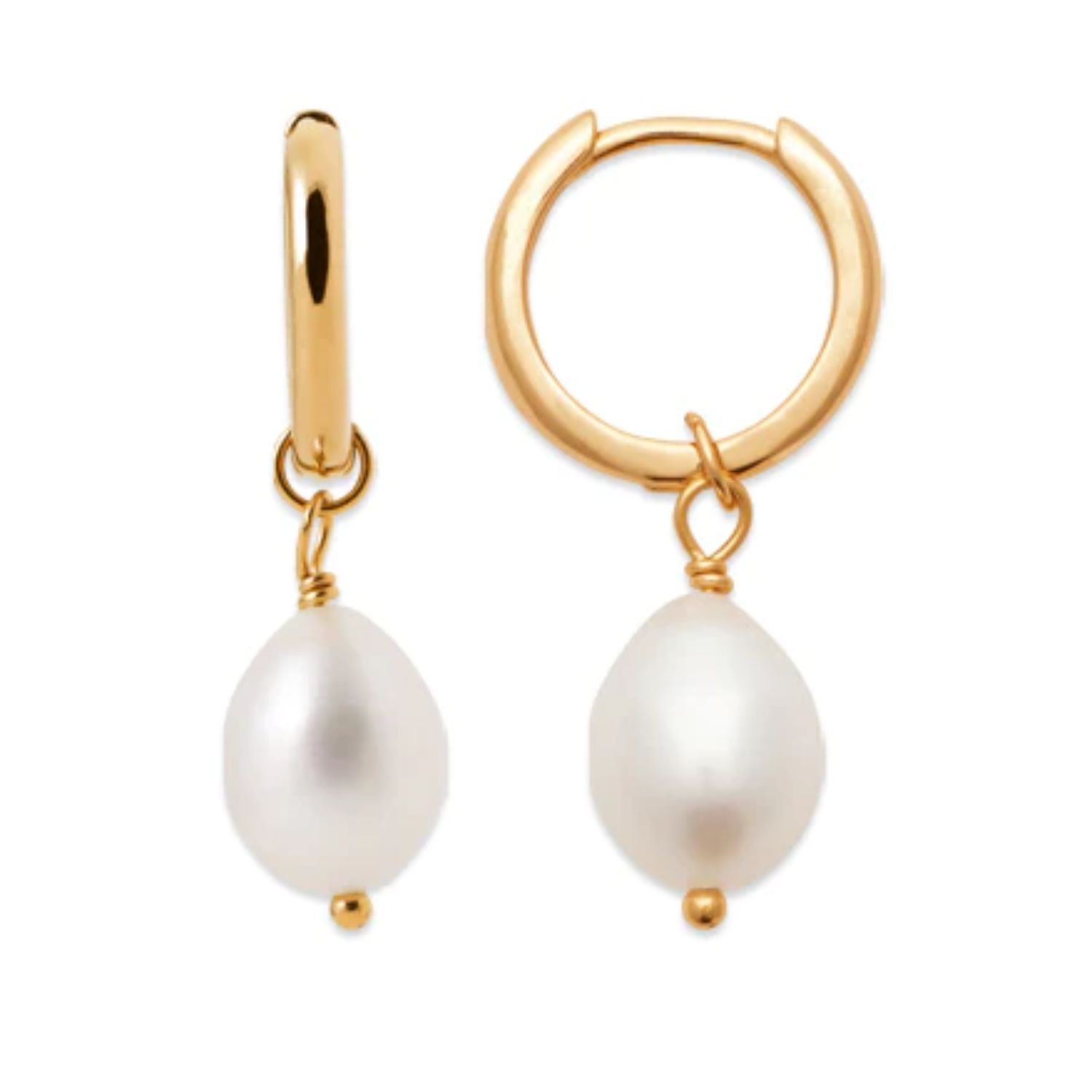 Gold Vermeil Pearl Mini Hoop Huggie Round Hoop Earrings