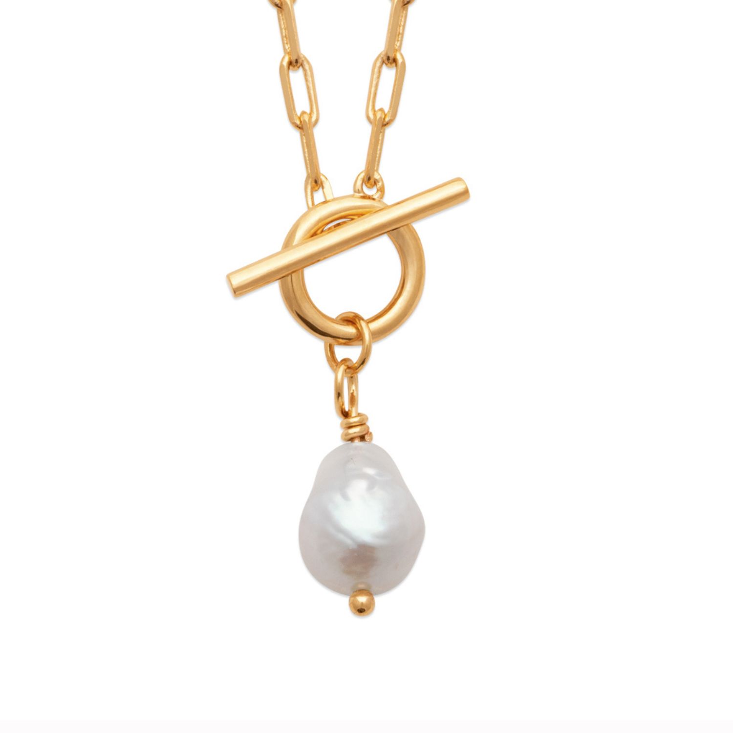 Gold Vermeil Pearl T-Bar Necklace - June Birthstone