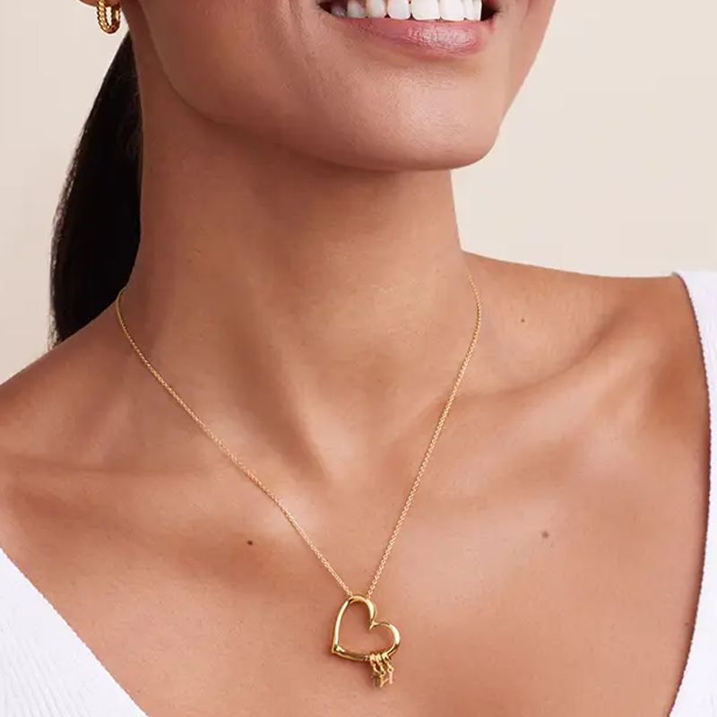 Gold Vermeil Personalized Drop Initial Letter & Heart Pendant Necklace for Women