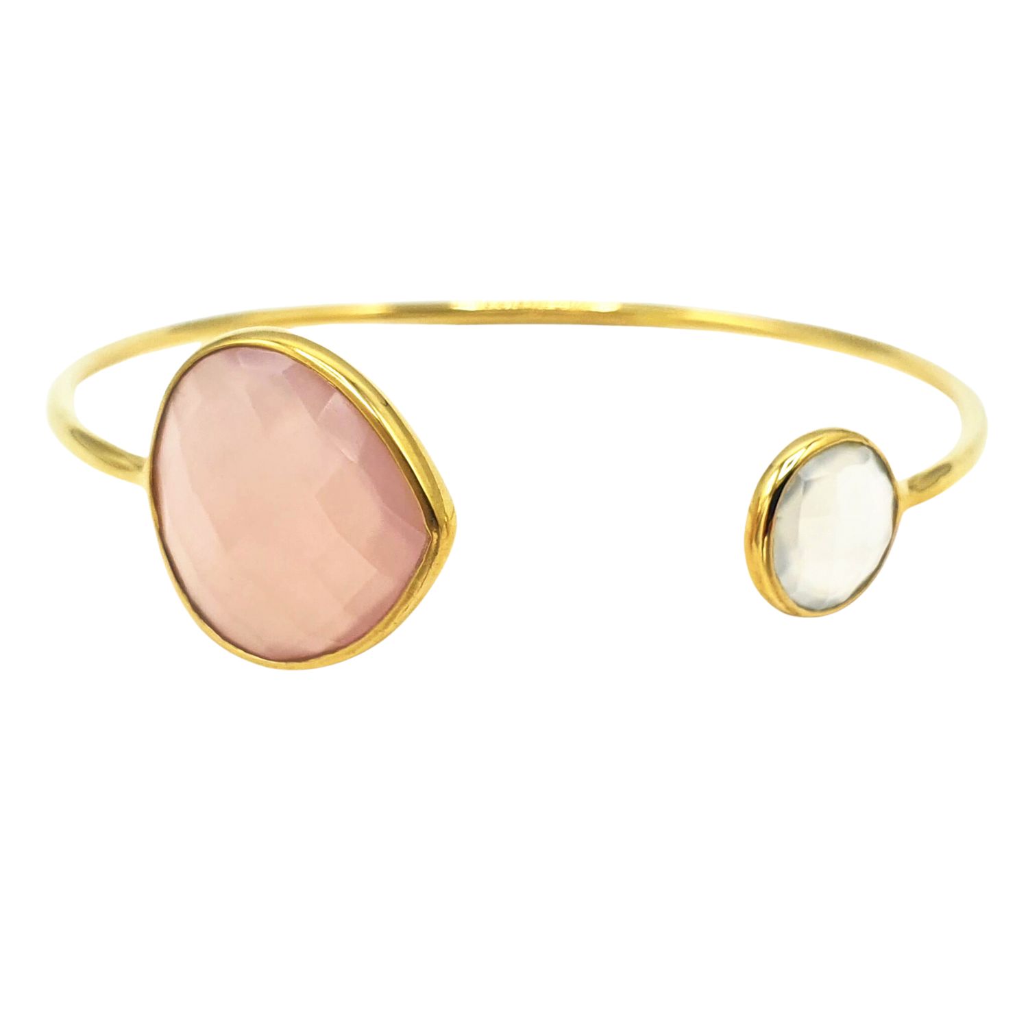 Gold Vermeil Pink & White Chalcedony Gemstone Crystal Bracelet