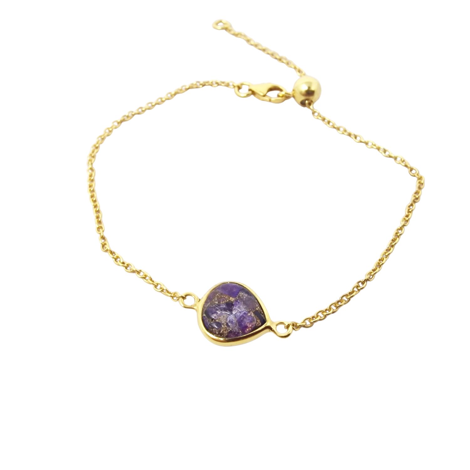 Gold Vermeil Plated Adjustable Amethyst February Birthstone Bracelet