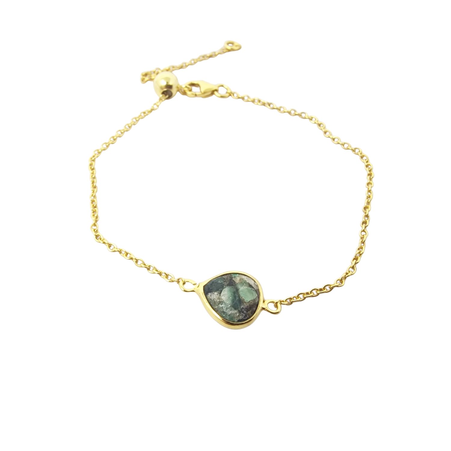 Gold Vermeil Plated Adjustable Emerald May Birthstone Bracelet