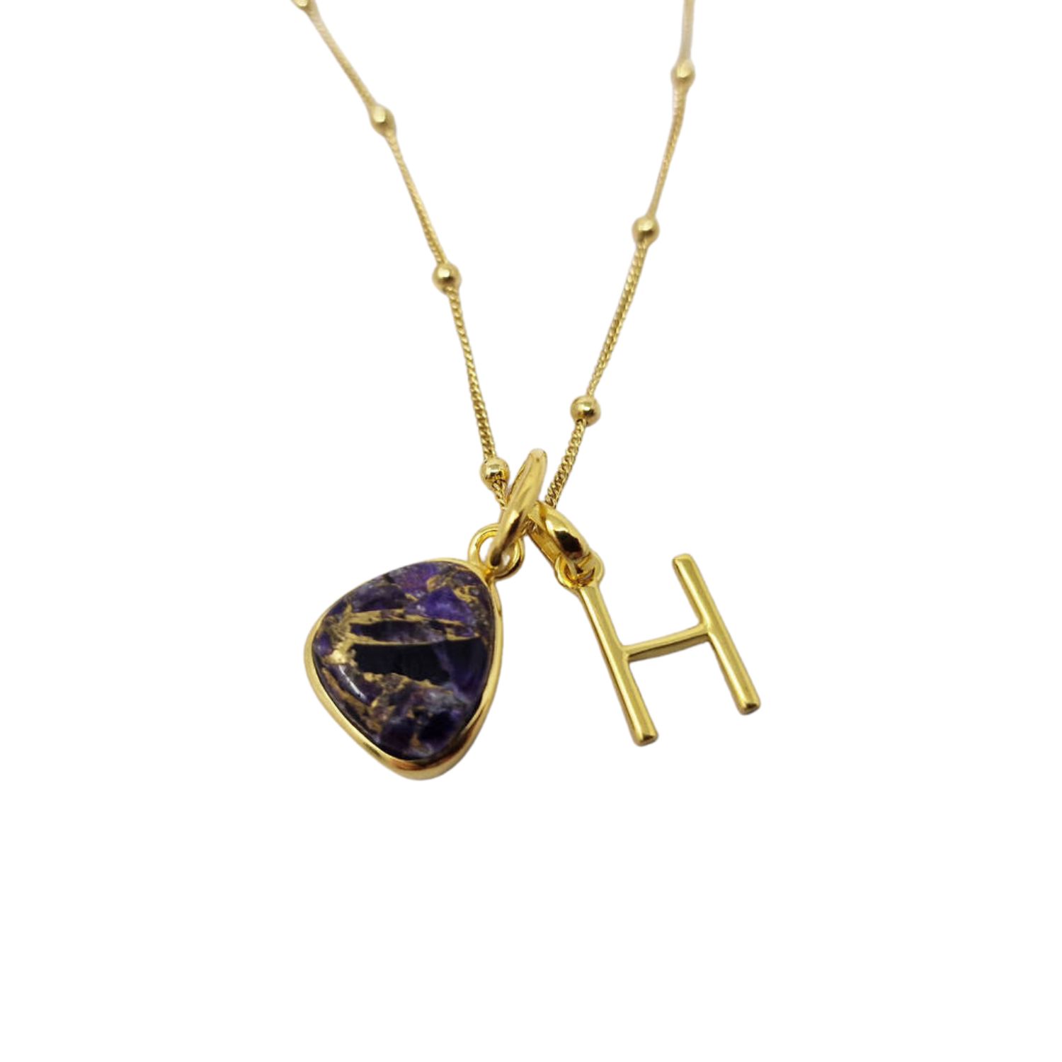 Gold Vermeil Plated Amethyst February Birthstone Initial Charm Necklace