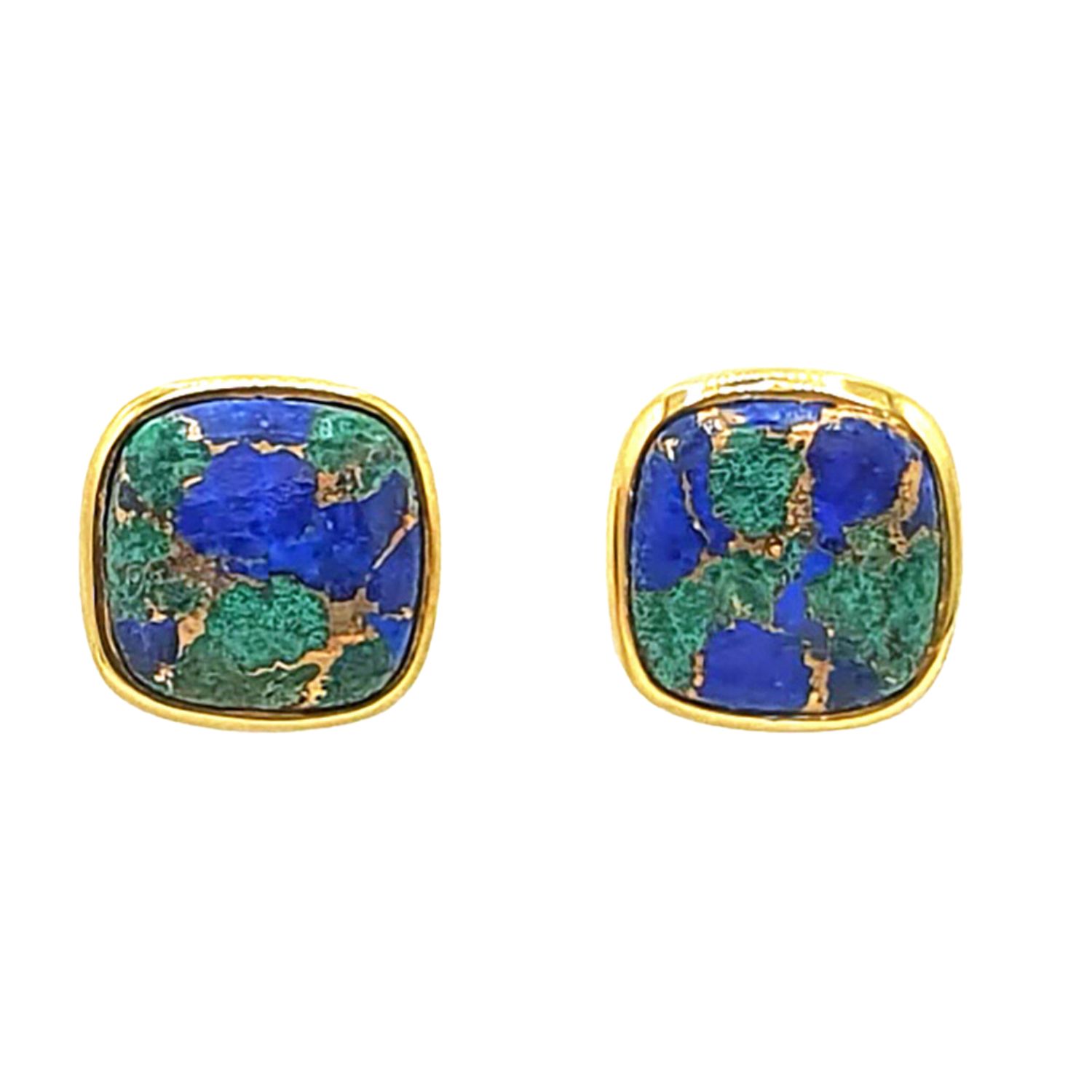 Gold Vermeil Plated Azurite And Malachite Stud Earrings