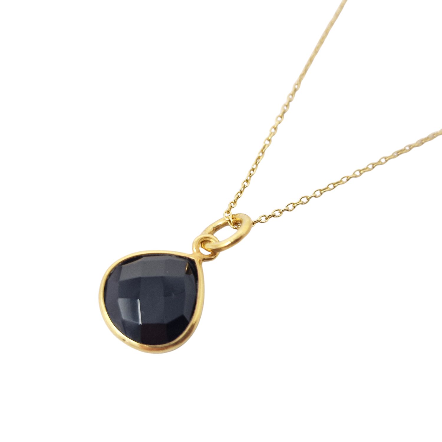 Gold Vermeil Plated Black Onyx Heart Pendant Charm Necklace