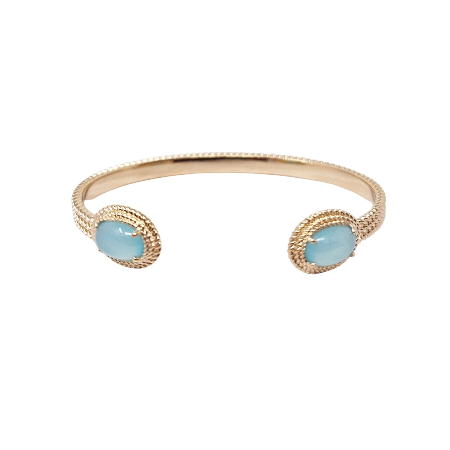 Gold Vermeil Plated Blue Agate Gemstone Crystal Statement Bangle