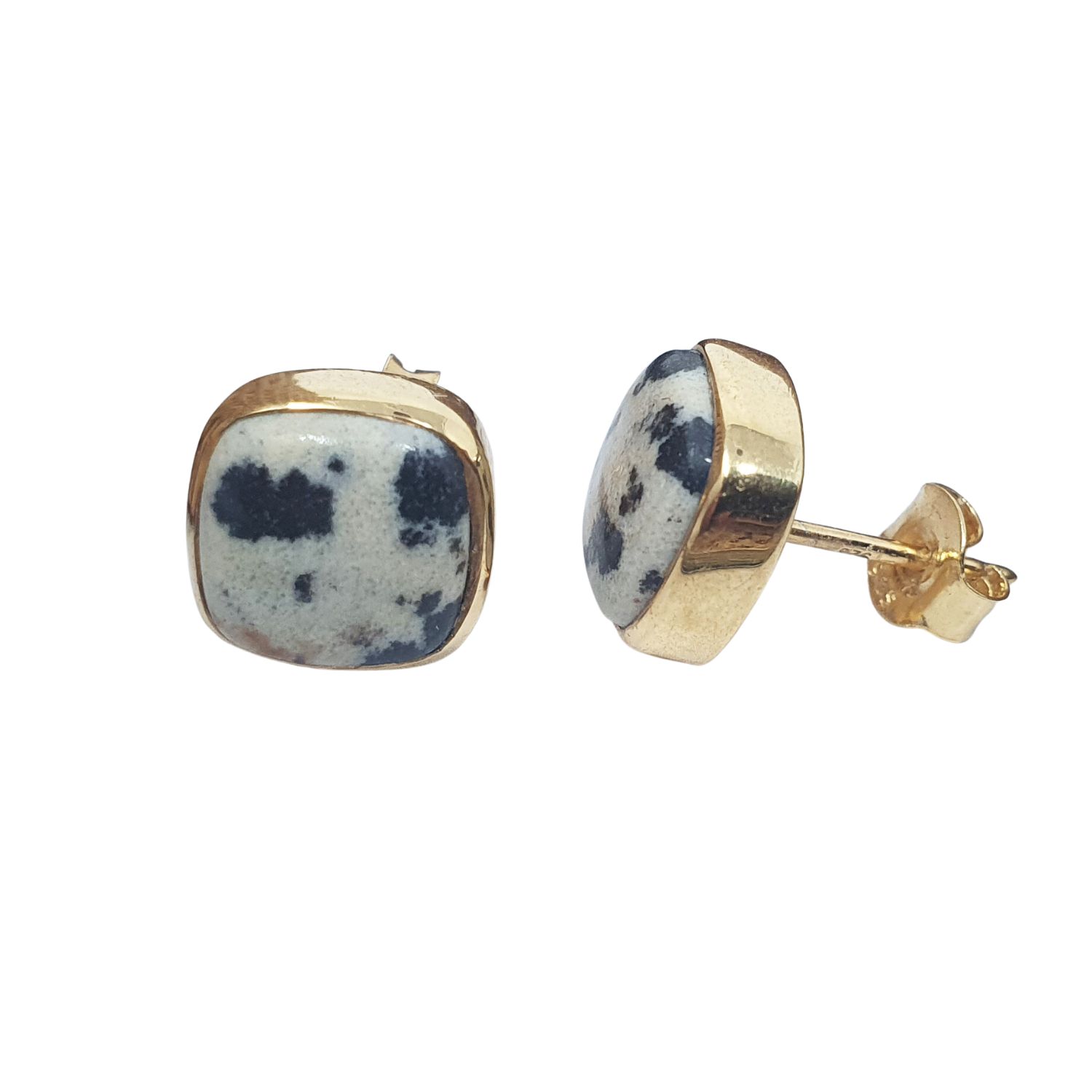 Gold Vermeil Plated Dalmatian Jasper Stud Earrings
