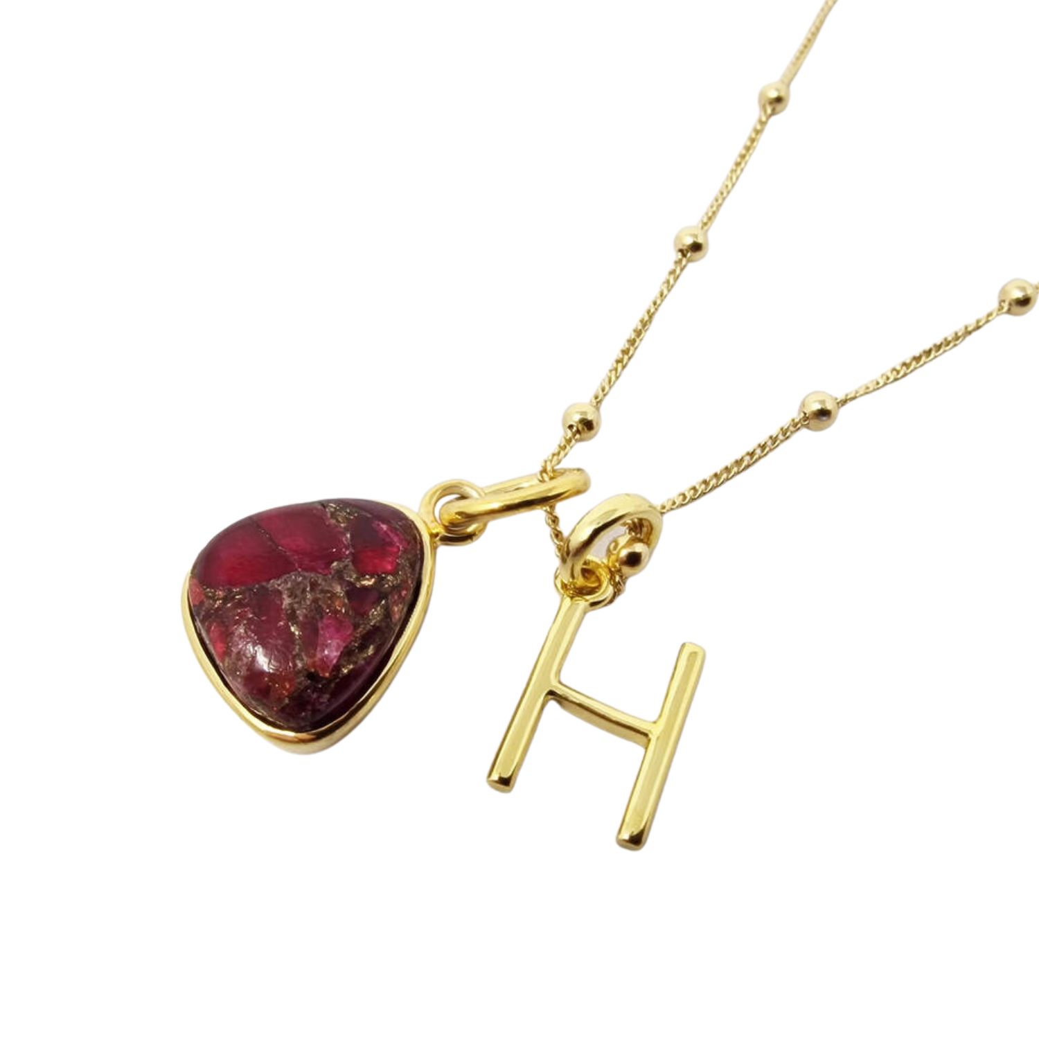 Gold Vermeil Plated Garnet January Birthstone And Initial Charm Necklace