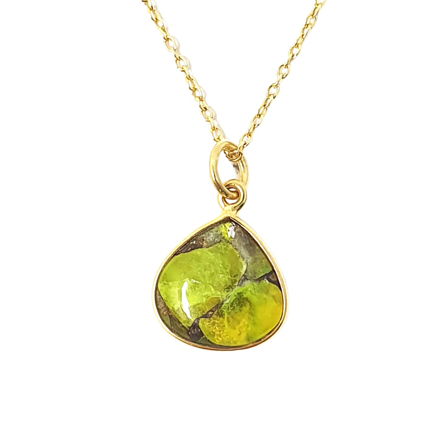 Gold Vermeil Plated Unique Green Peridot August Birthstone Crystal Necklace