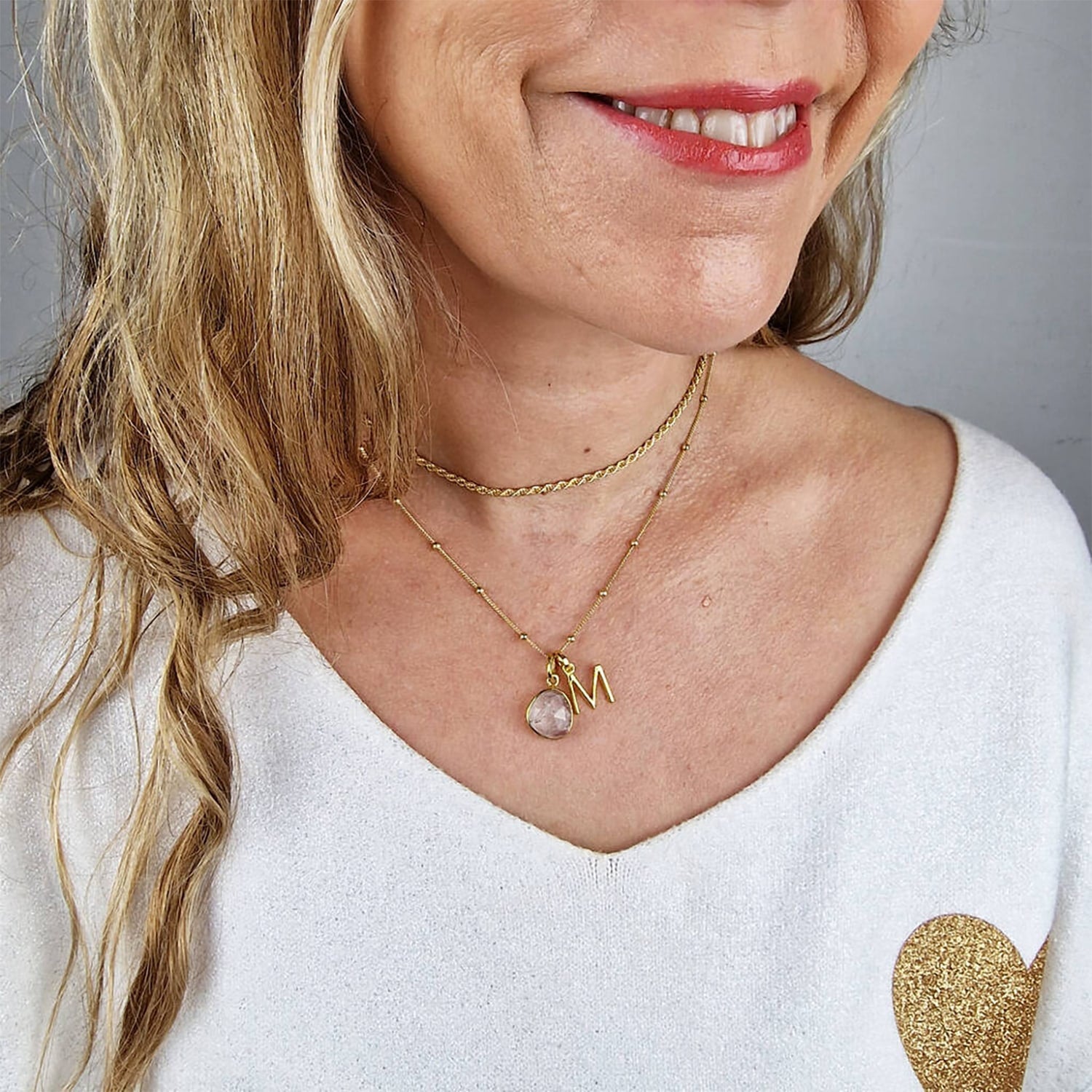 Gold Vermeil Plated Herkimer Diamond April Birthstone Crystal Initial Pendant Charm Necklace