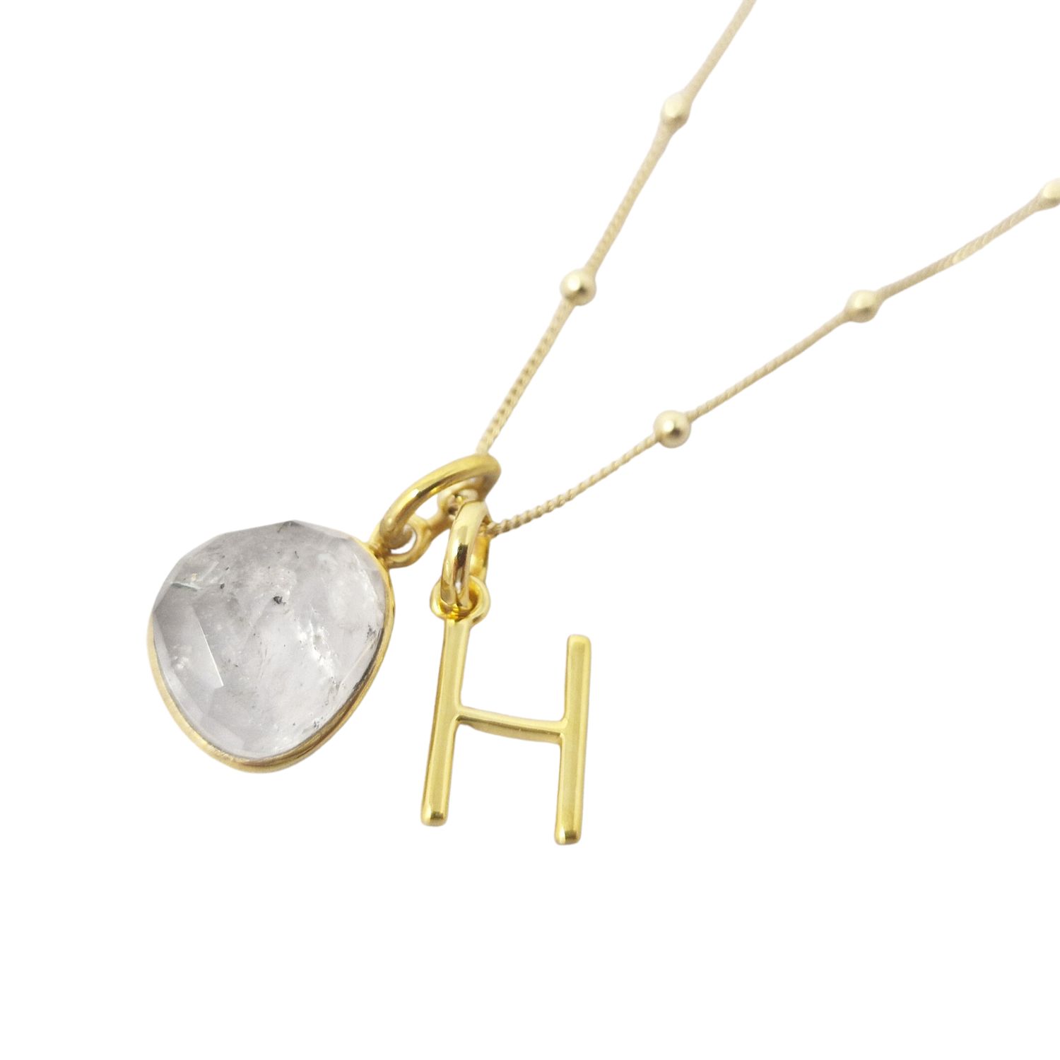 Gold Vermeil Plated Herkimer Diamond April Birthstone Crystal Initial Pendant Charm Necklace