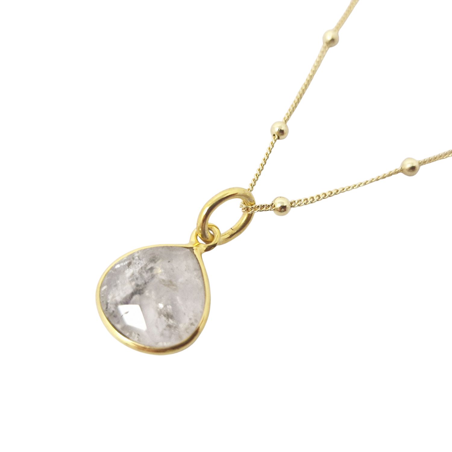 Gold Vermeil Plated Herkimer Diamond April Birthstone Crystal Necklace