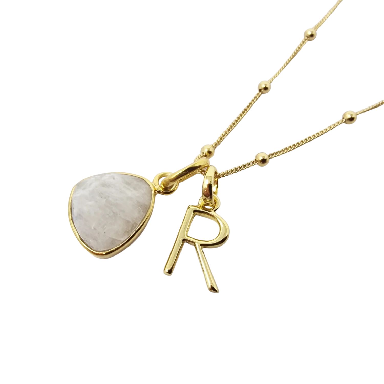 Gold Vermeil Plated Moonstone Initial Charm Necklace