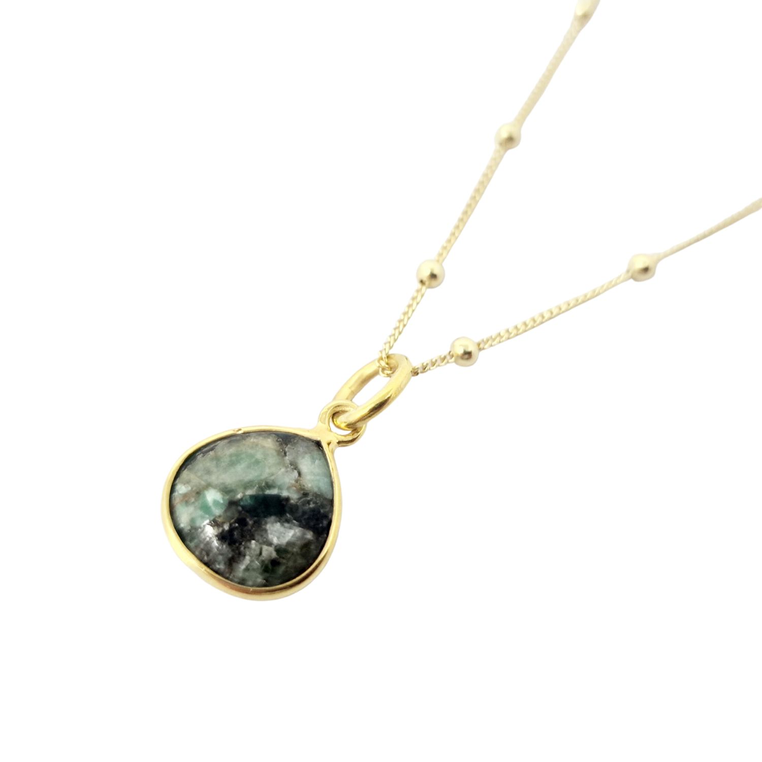 Gold Vermeil Plated Natural Green Emerald Crystal May Birthstone Charm Necklace