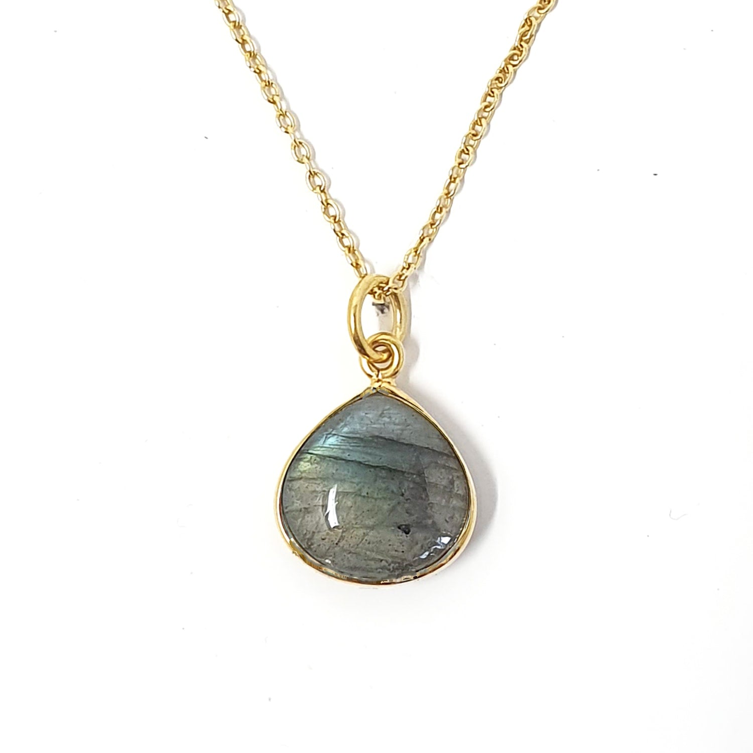 Gold Vermeil Plated Natural Labradorite Heart Charm Necklace