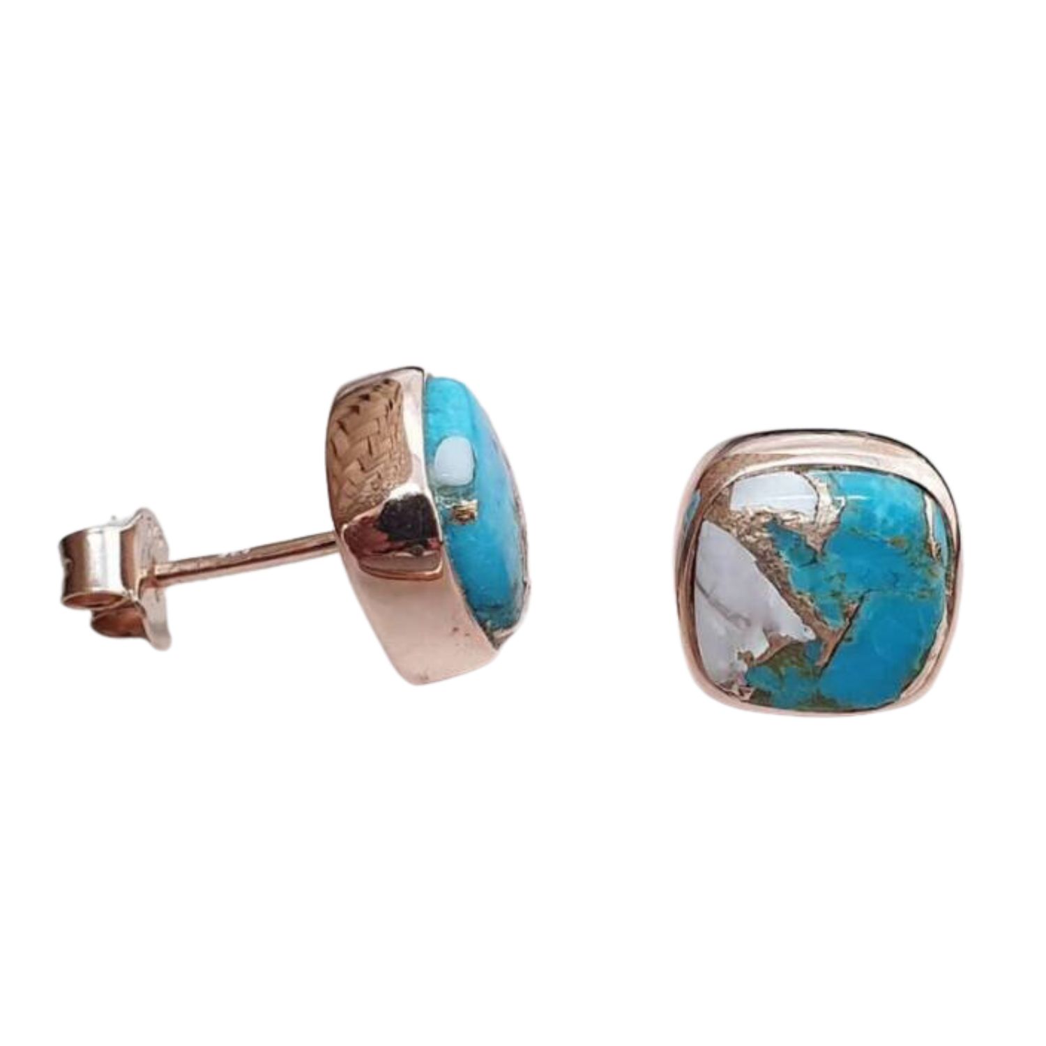 Rose Gold Vermeil Plated Opal And Turquoise Stud Gemstone Earrings