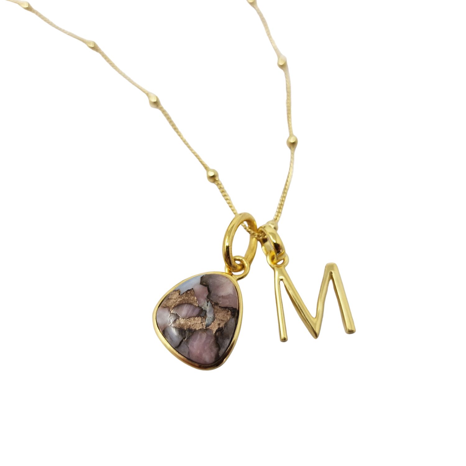 Gold Vermeil Plated Opal October Birthstone Initial Pendant Necklace