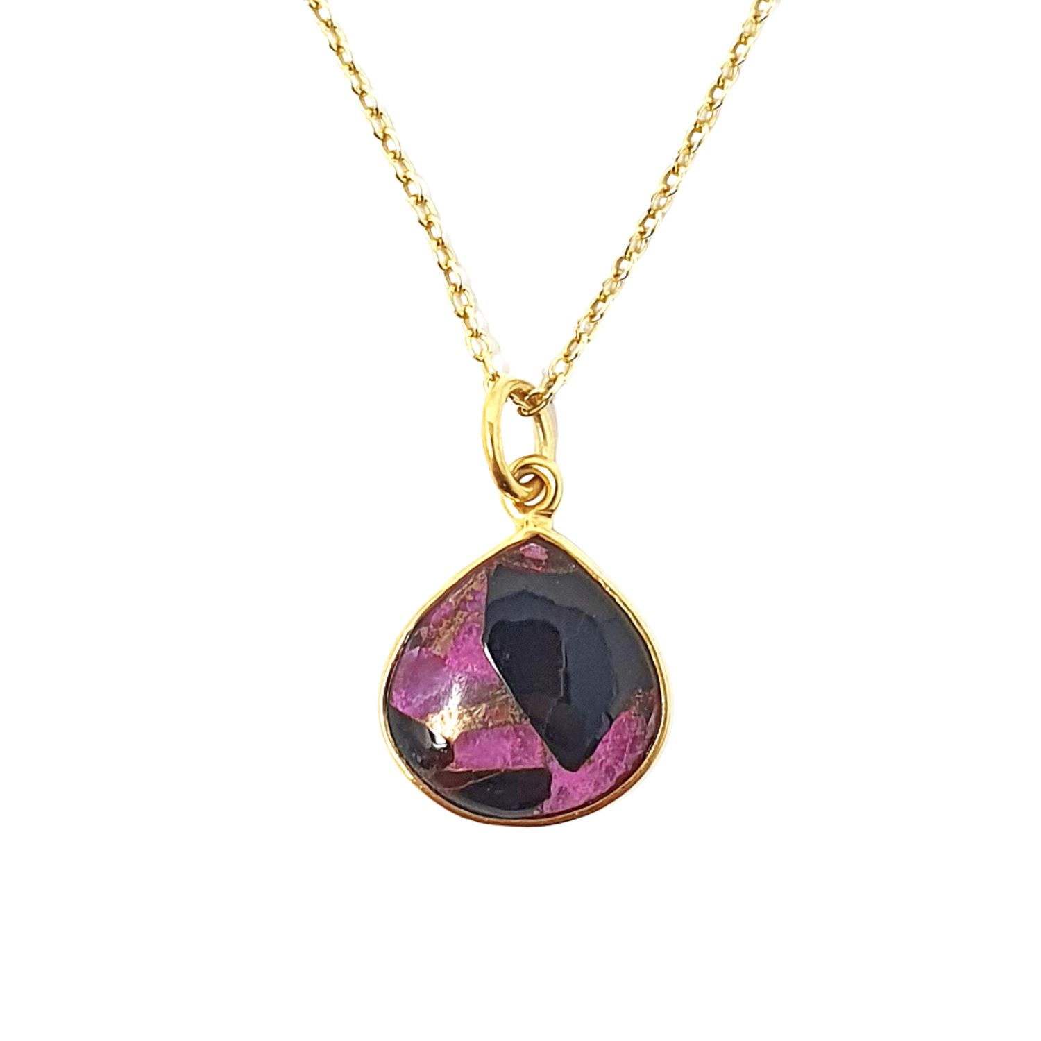 Gold Vermeil Plated Pink Ruby July Birthstone Heart Charm Necklace