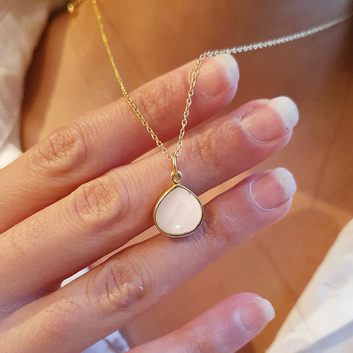 Gold Vermeil Plated Rose Quartz October Birthstone Pendant Necklace