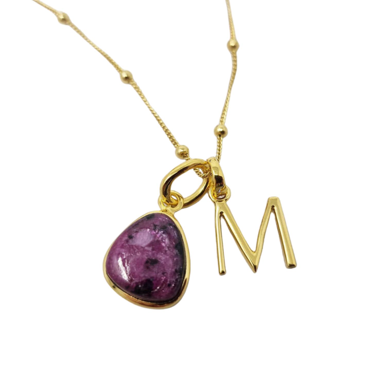 Gold Vermeil Plated Ruby July Birthday Statement Initial Necklace