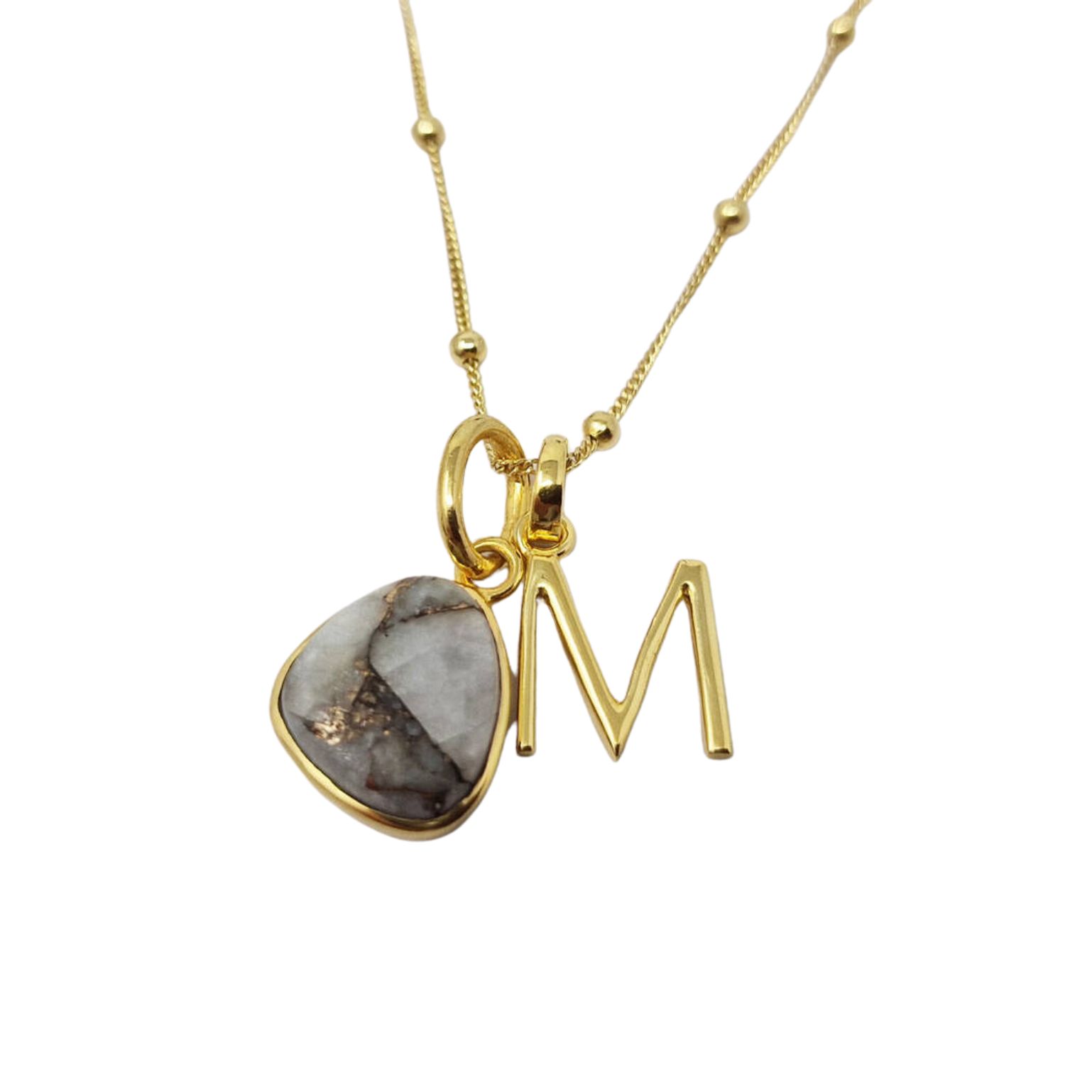 Gold Vermeil Plated Herkimer Diamond April Birthstone Statement Initial Necklace