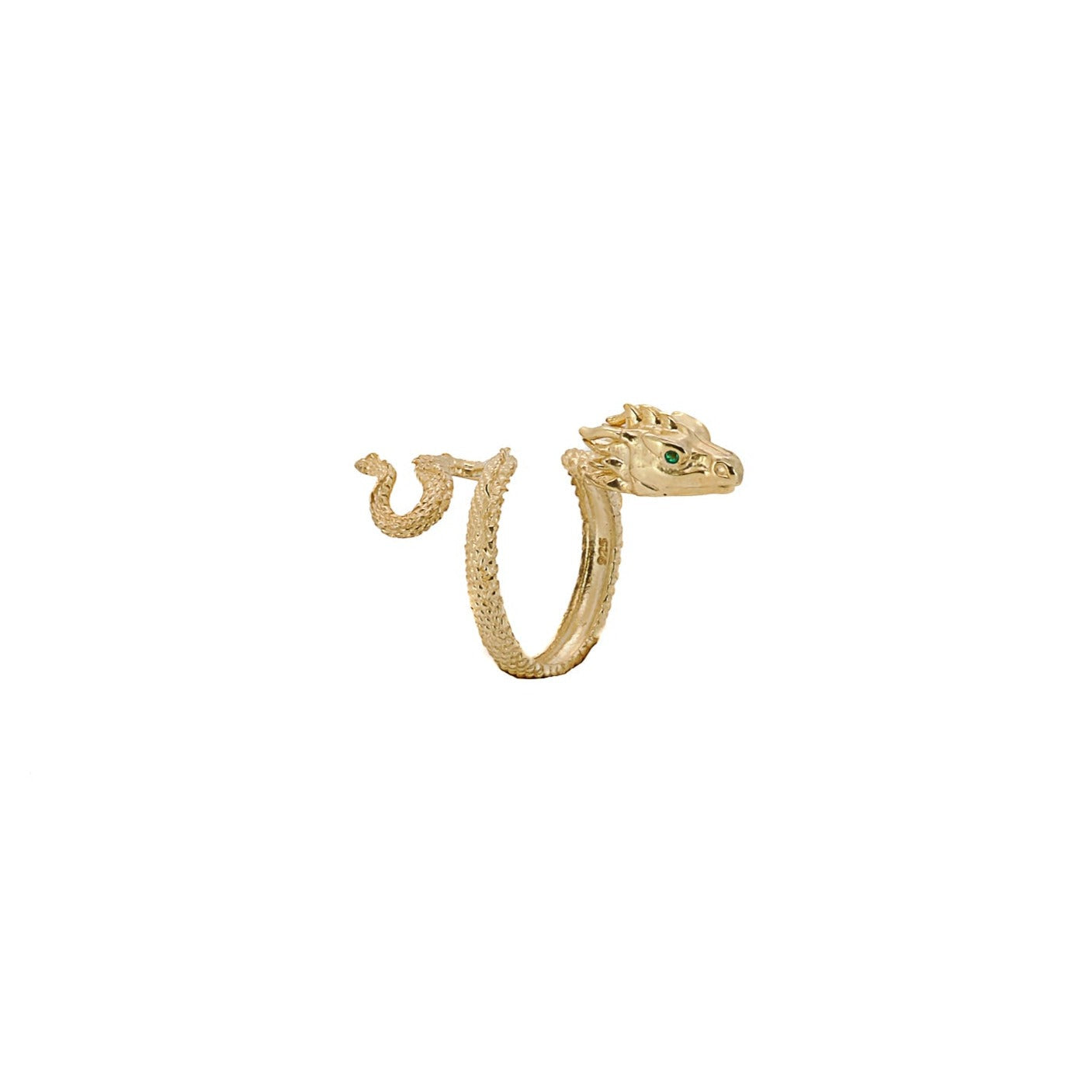 Emerald Eyed Rebirth Gold Snake Design Ring - Gold