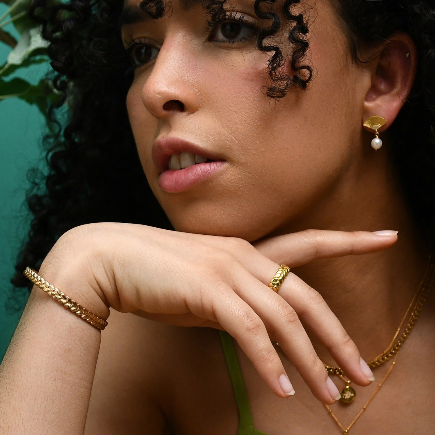 Gold Vermeil Silver Kemetra Wheat Patterned Bangle With Hinge