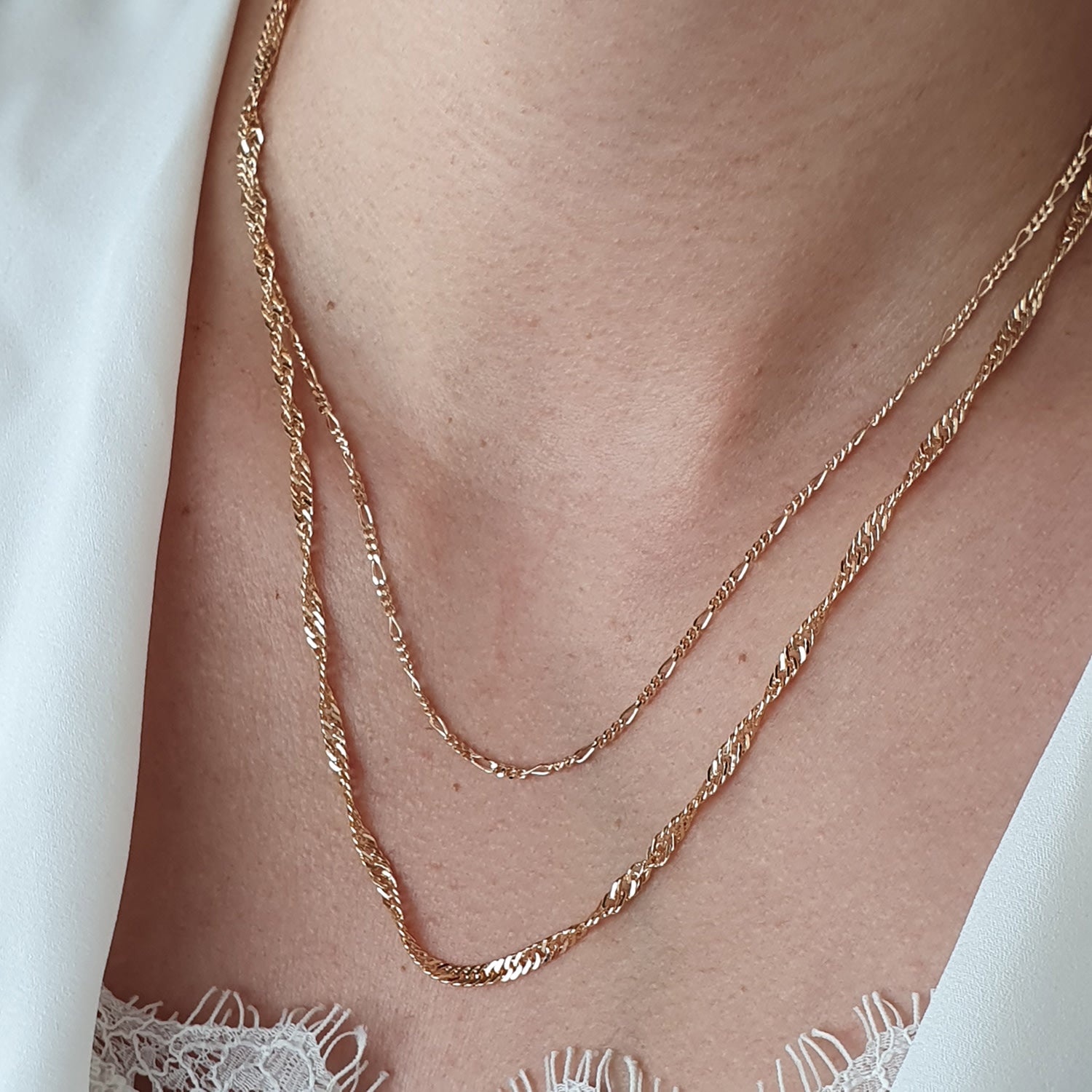 Gold Plated Figaro Chain Everyday Layering Necklace