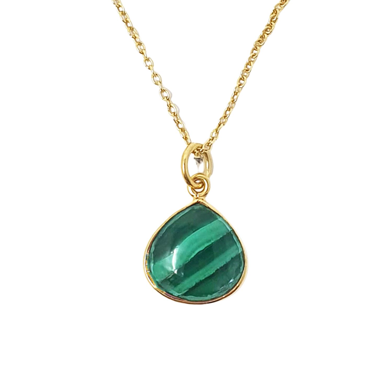 Gold Vermeil Women's Malachite Green Heart Gemstone Necklace