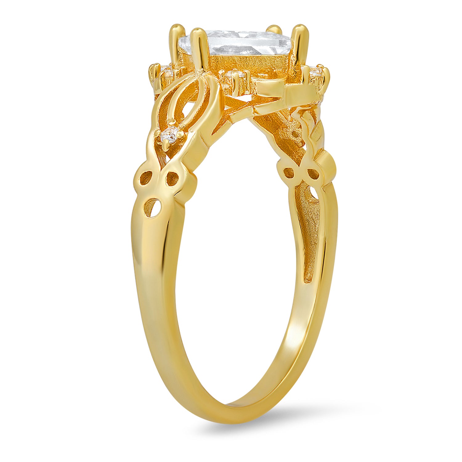 Gold Vintage Princess Cut Diamond Cz Filigree Ring