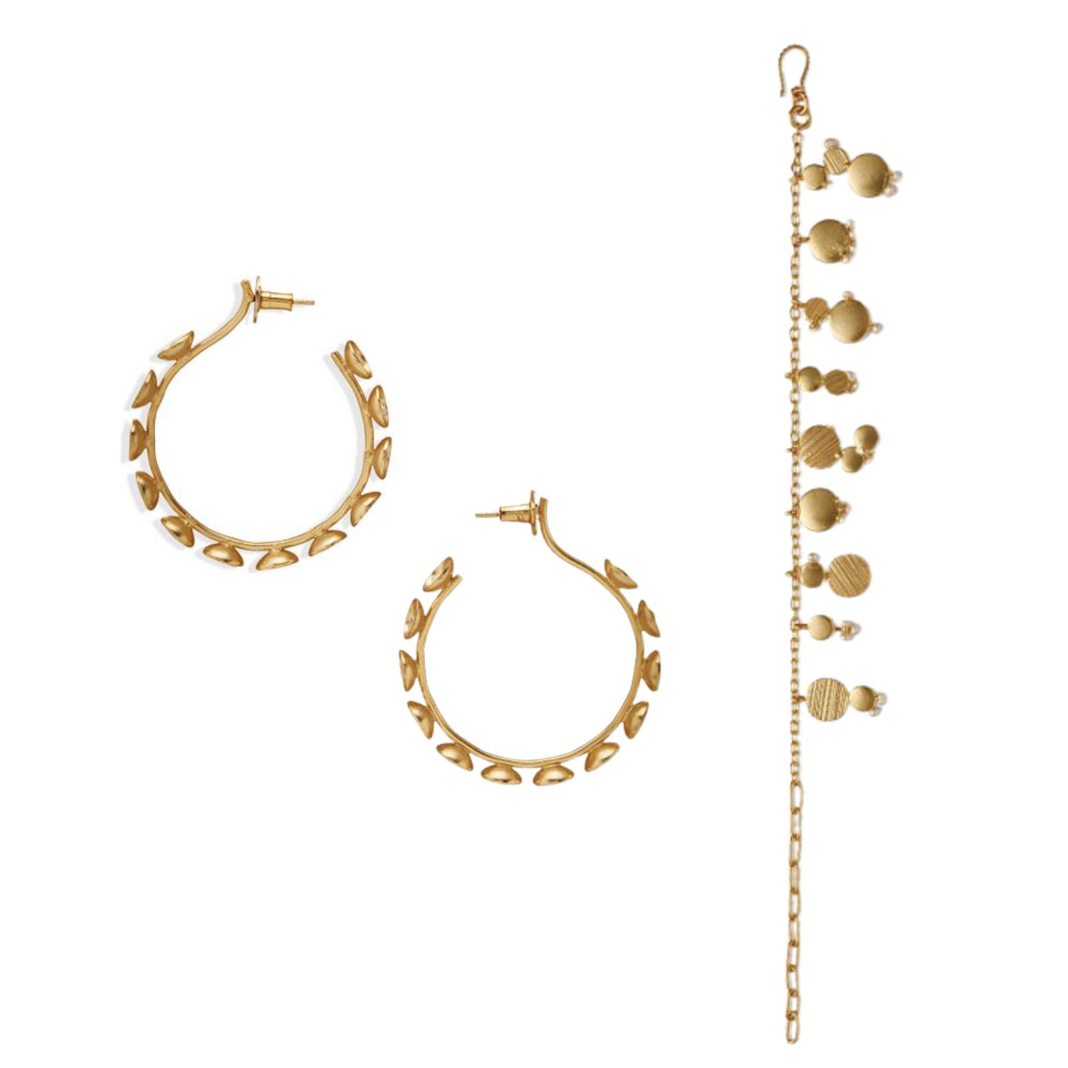 Gold Vitr Hoops And Bracelet Gift Set With Freshwater Pearls