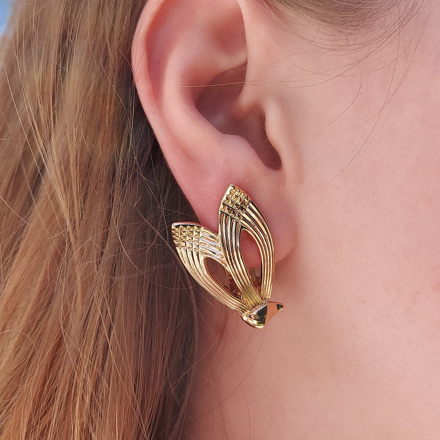 Gold Wing Clip On Earrings, Series Victory