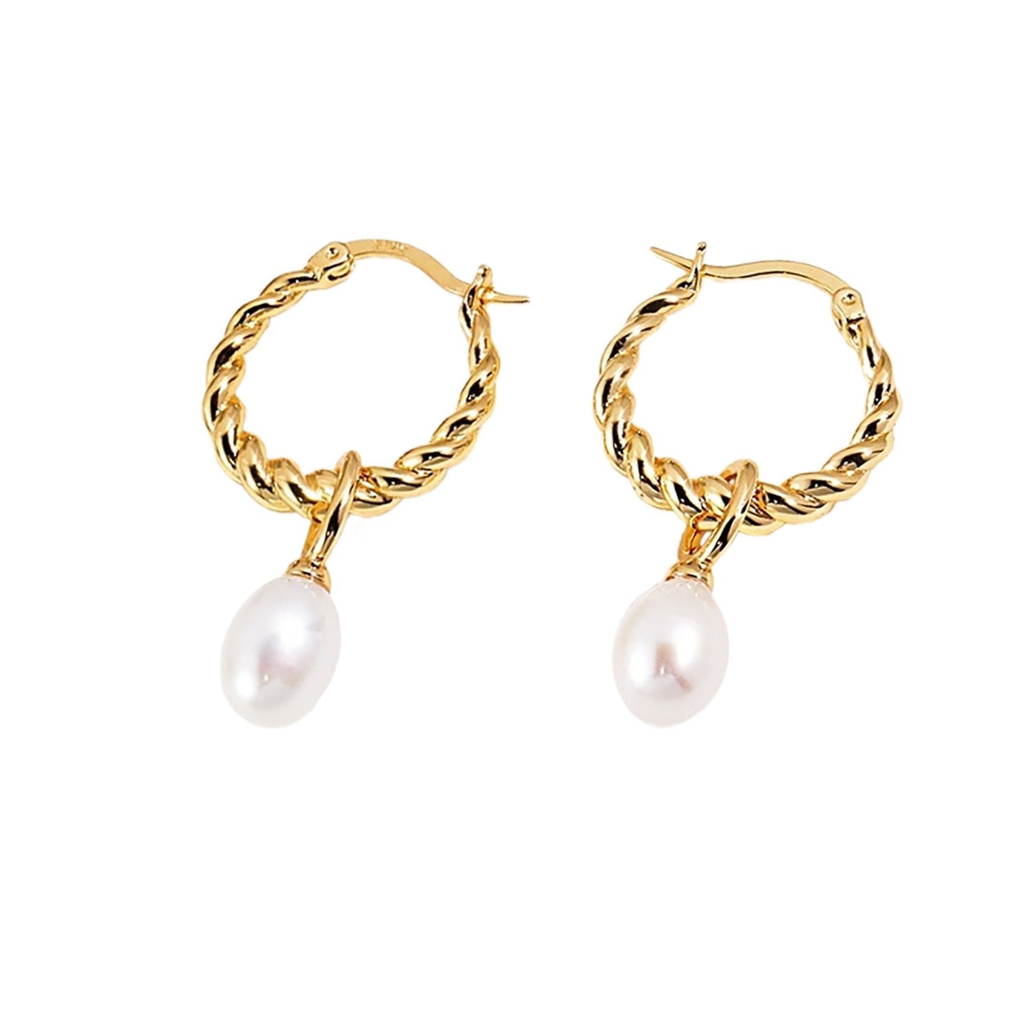 Gold With Removable Freshwater Pearls Dangle Hoop Earrings