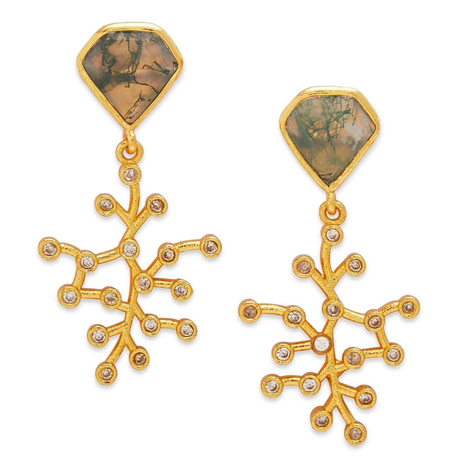 Gold Zelena Mini Earrings With Zirconia & Agate