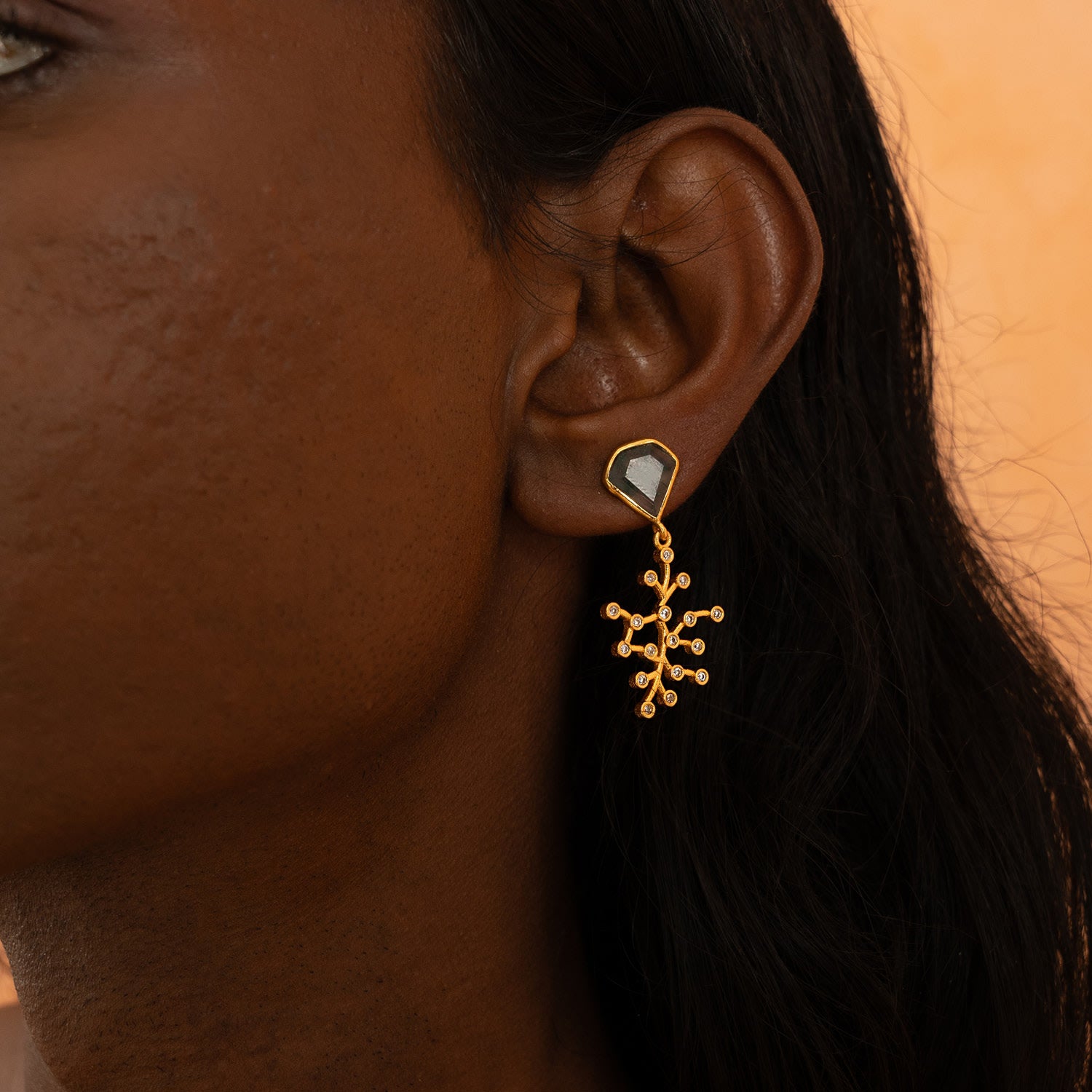 Gold Zelena Mini Earrings With Zirconia & Agate